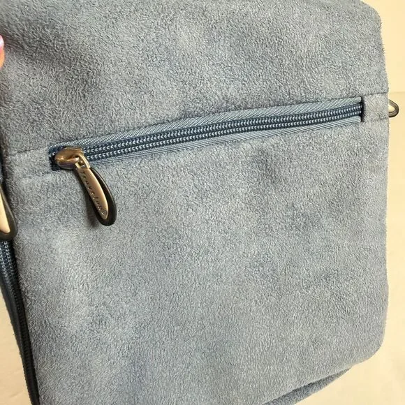 Travelon Light Blue Faux Suede Sling Bag Crossbody Organizer 2006 Adjustable - Picture 11 of 14